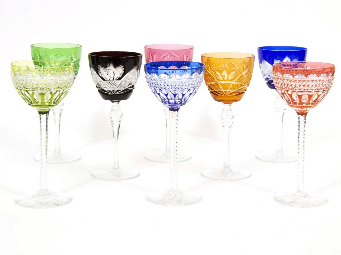 8 Cut to Clear Crystal Wine Goblets: Set of 8 Saint Louis Style Cut To Clear Crystal Wine Glasses. 7.5"H x 3.5"W. Condition report: Good condition, no issues, please examine all photos closely. Contact C. Biddle Auction Gallery for more 