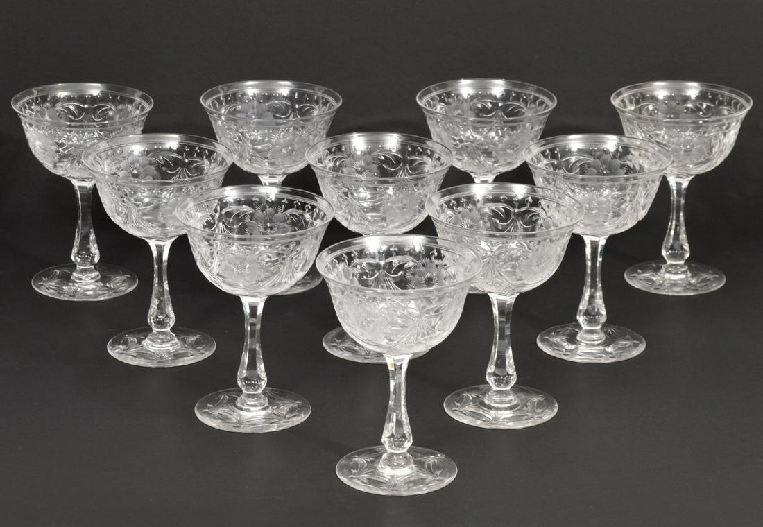 10 Brilliant Cut Pairpoint Cocktail Glasses: 10 brilliant cut Pairpoint cocktail glasses. 4" W x 5.25" H. Condition report: Good condition, no issues, please examine all photos closely. Contact C. Biddle Auction Gallery for more detailed informa