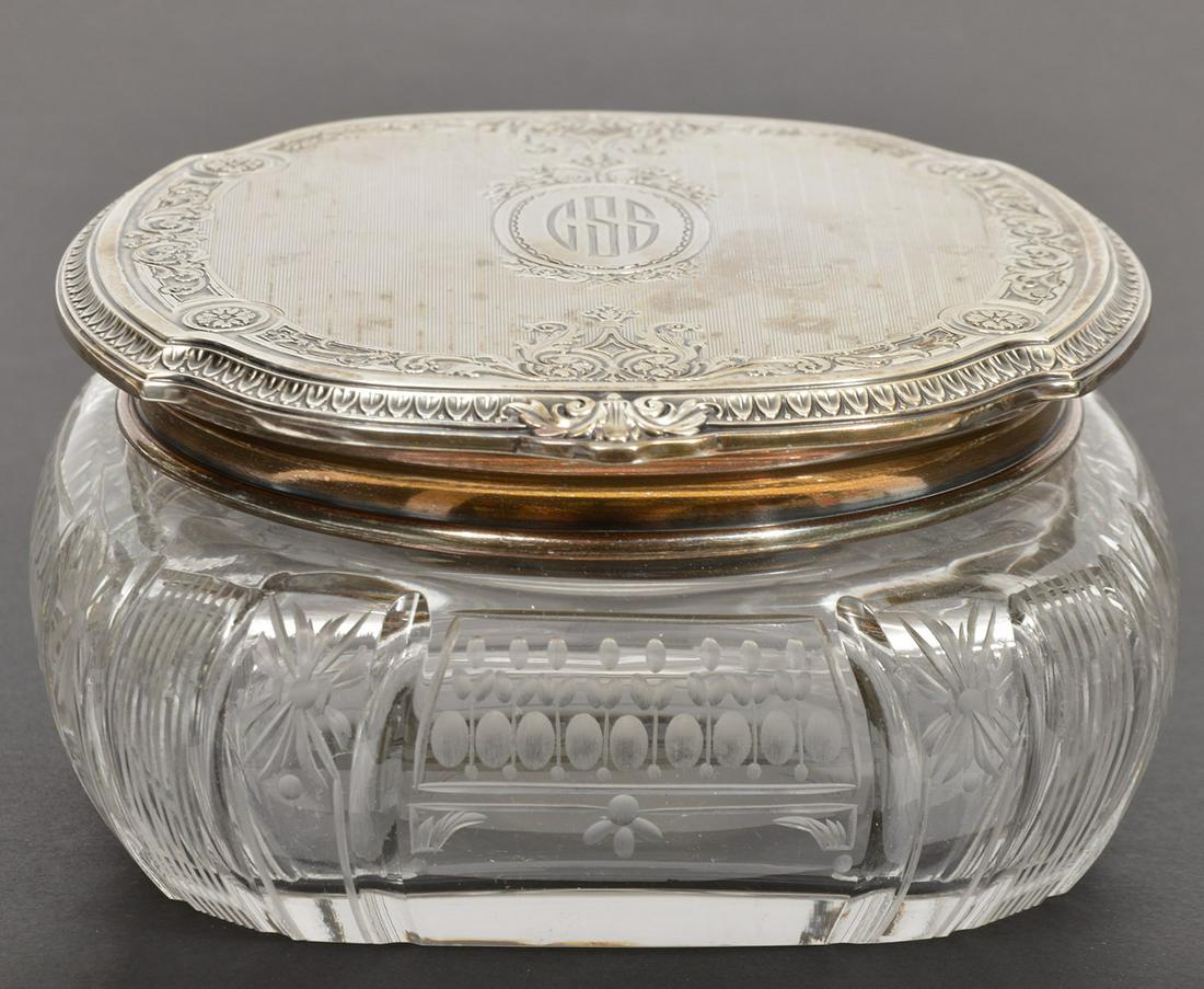 Sterling Silver Lidded Brilliant Cut Crystal Jar (1 of 6)