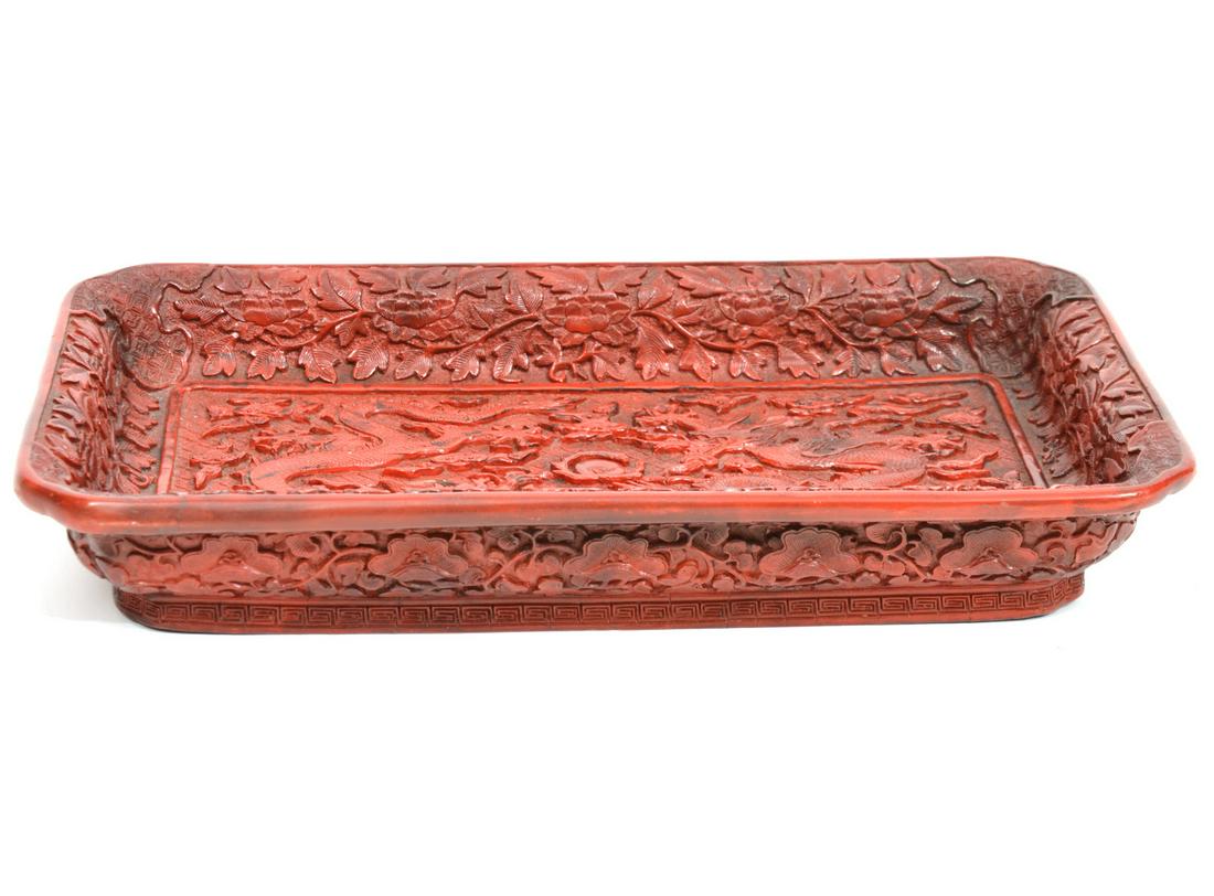 Chinese Carved Cinnabar Dragon Tray (1 of 9)