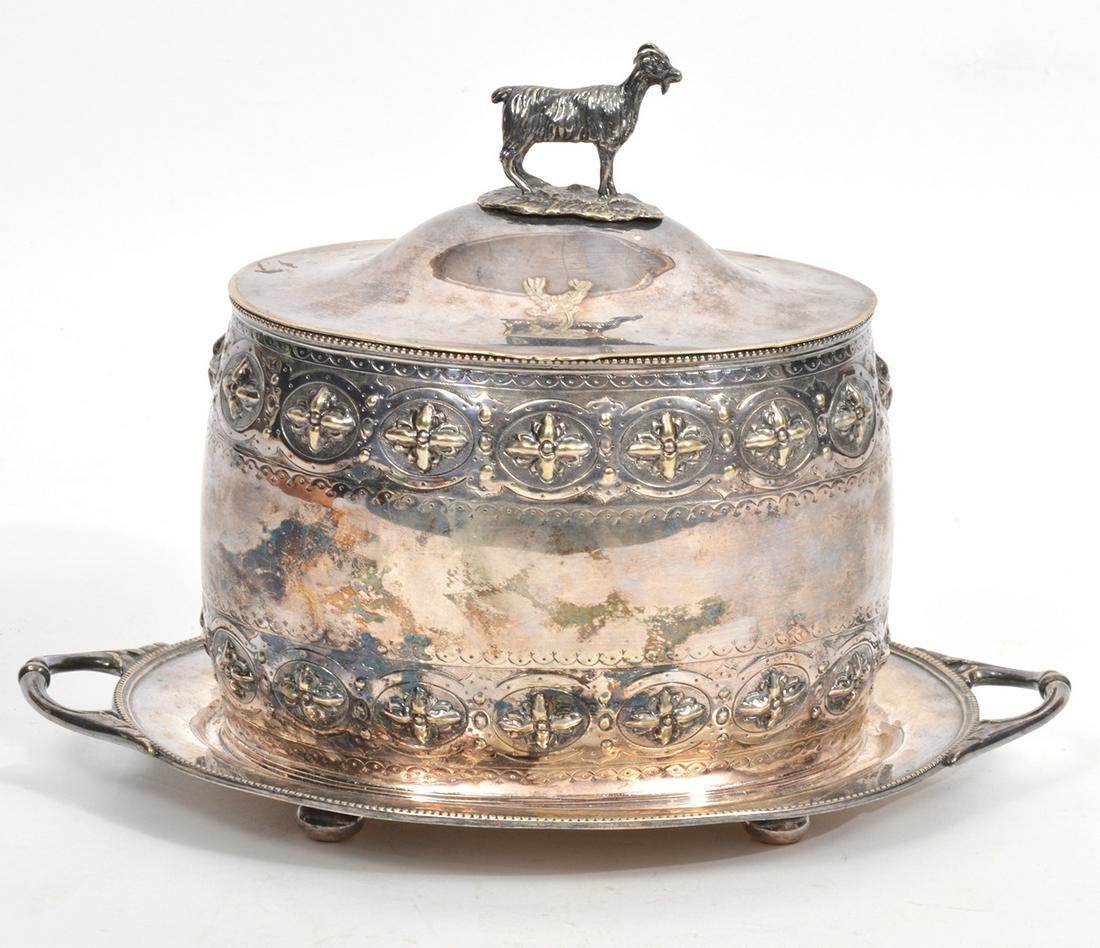 Continental Silverplate Goat Finial Biscuit Box (1 of 9)