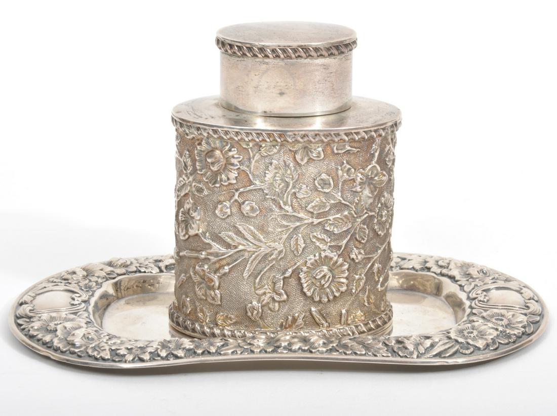 English Repousse Sterling Tea Caddy & Plate (1 of 10)