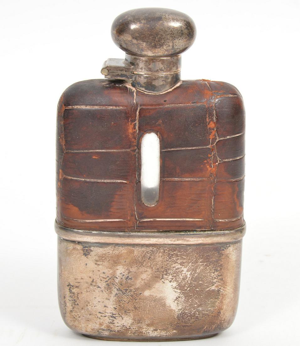 English Sterling Silver Leather Glass Hip Flask (1 of 13)