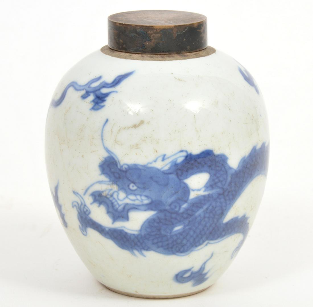 Chinese Blue Dragon Ginger Jar Metal Lid Signed (1 of 9)