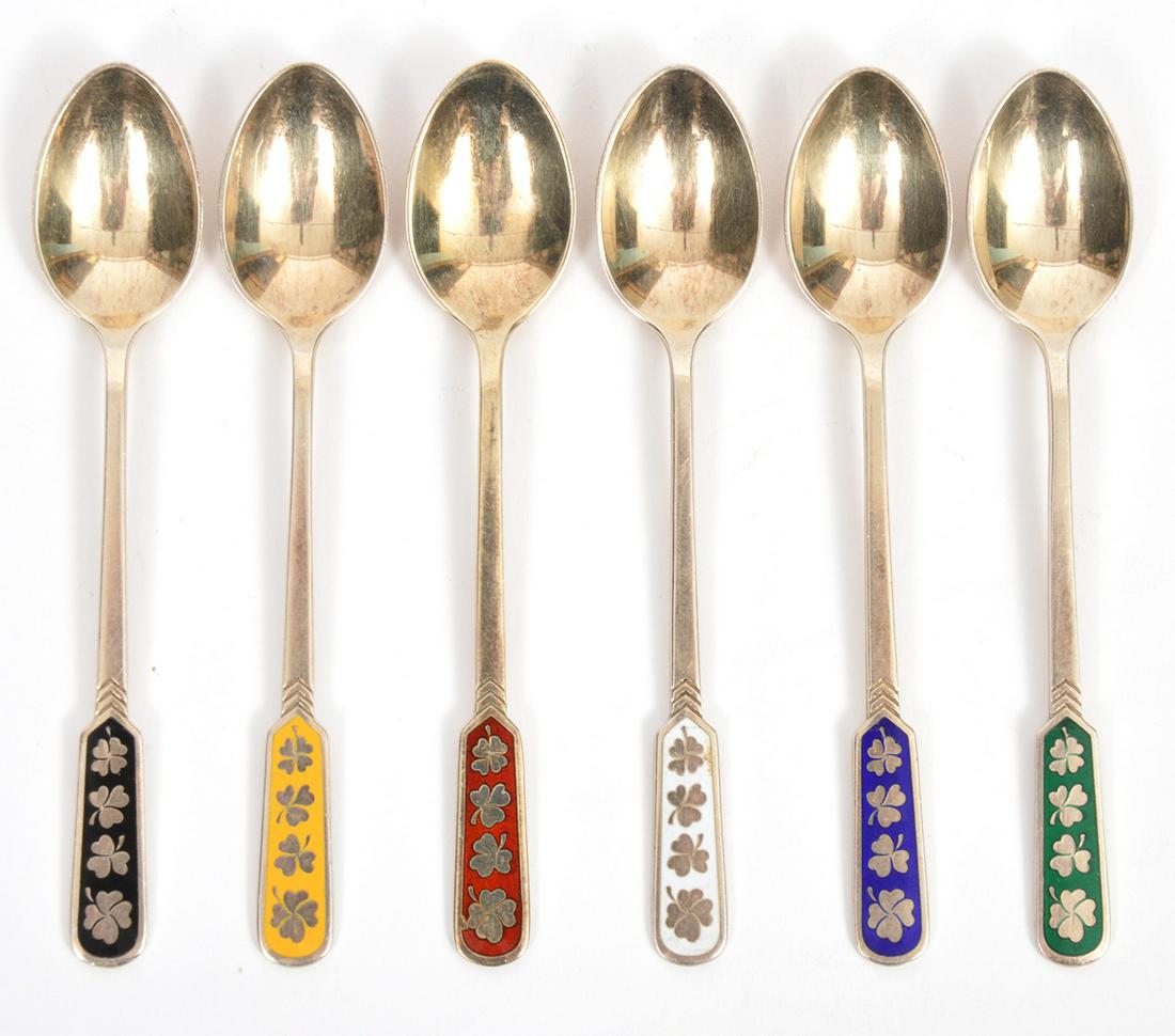 6 Ela Denmark Enamel Sterling Silver Clover Spoons (1 of 6)