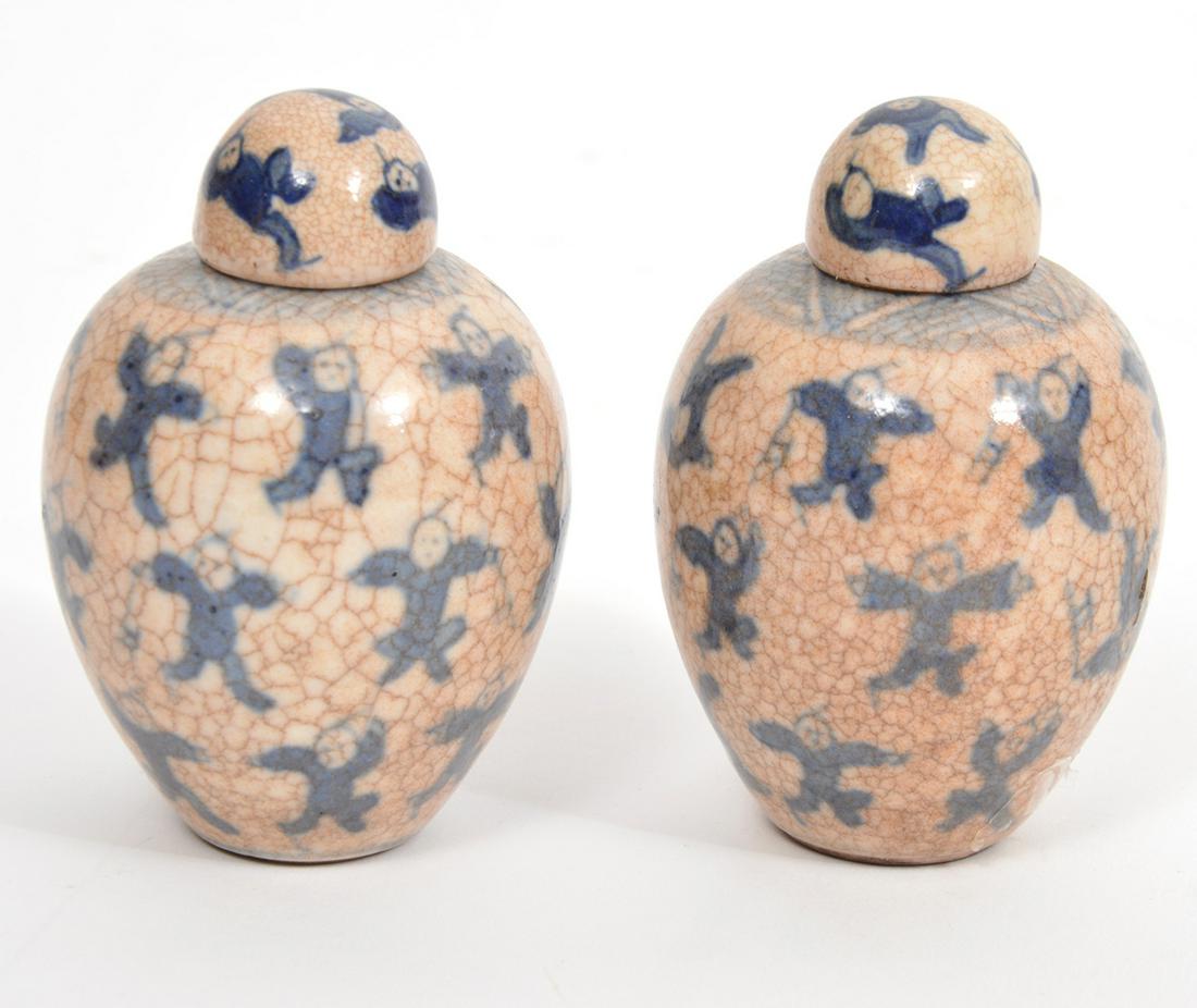 Pr. Chinese Miniature Glaze Crackle Ginger Jars (1 of 11)