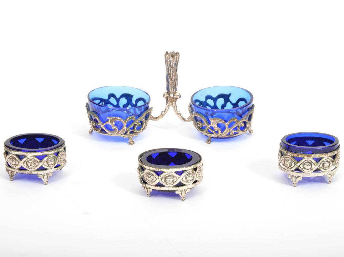 4 PC Continental 800 Silver Cobalt Glass Salt (1 of 7)