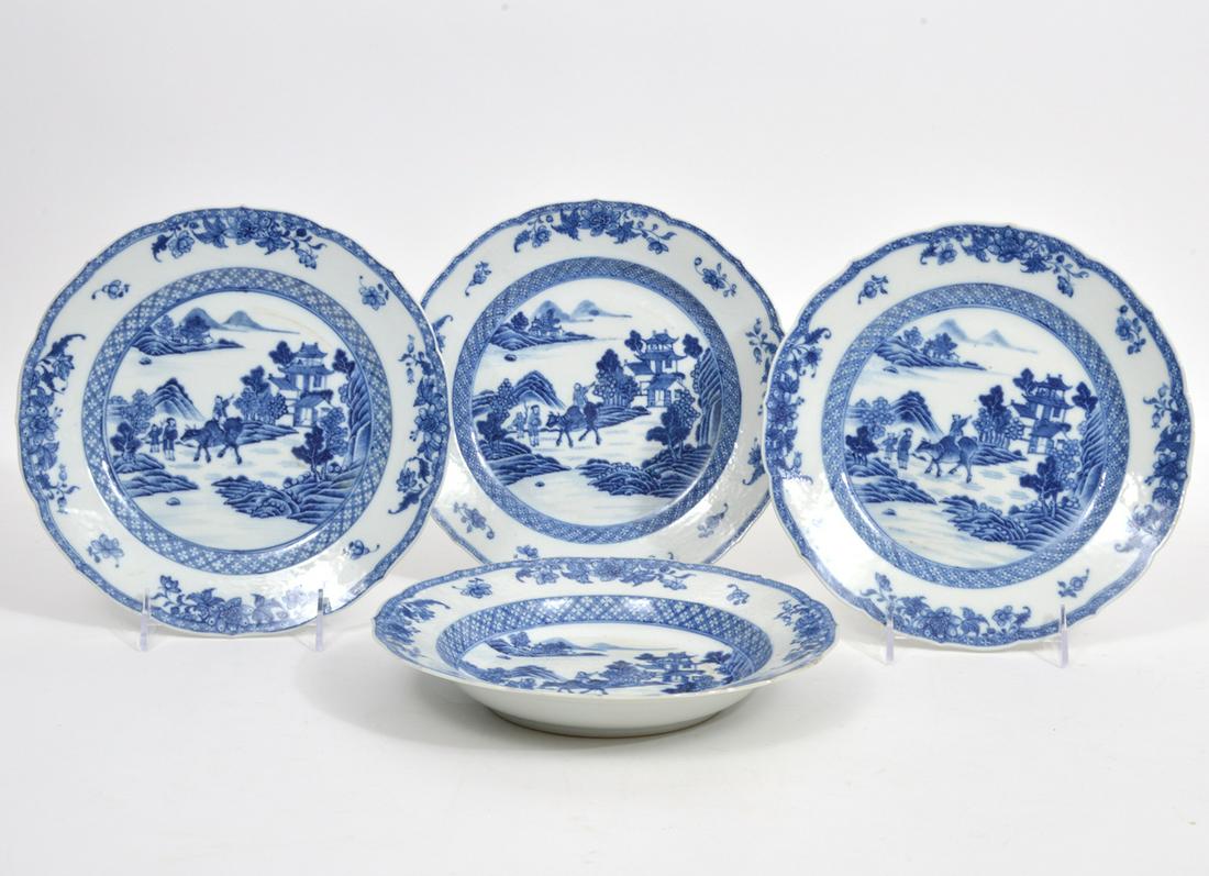 Chinese Blue and White Three Plates and Dish (1 of 8)