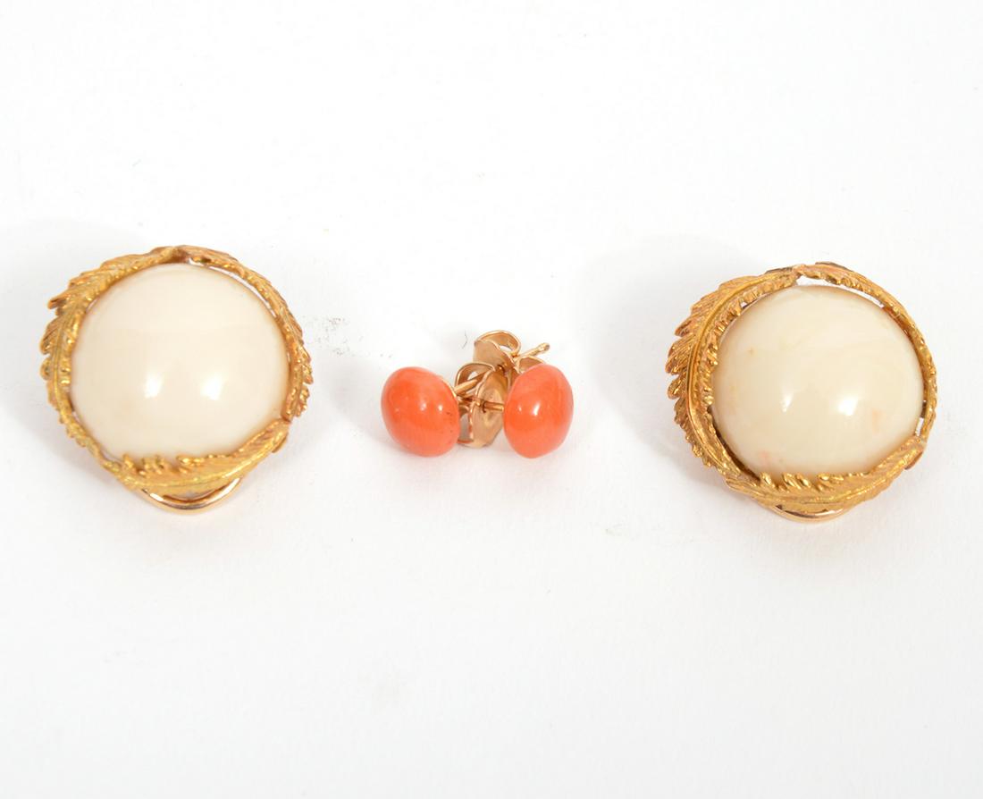 2 Prs. 14K Yellow Gold & Coral Earrings (1 of 7)
