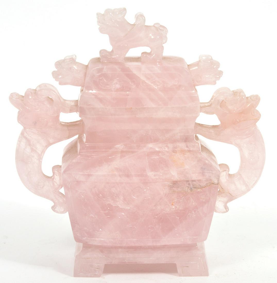 Chinese Rose Quartz Carved Foo Dog Urn (1 of 9)