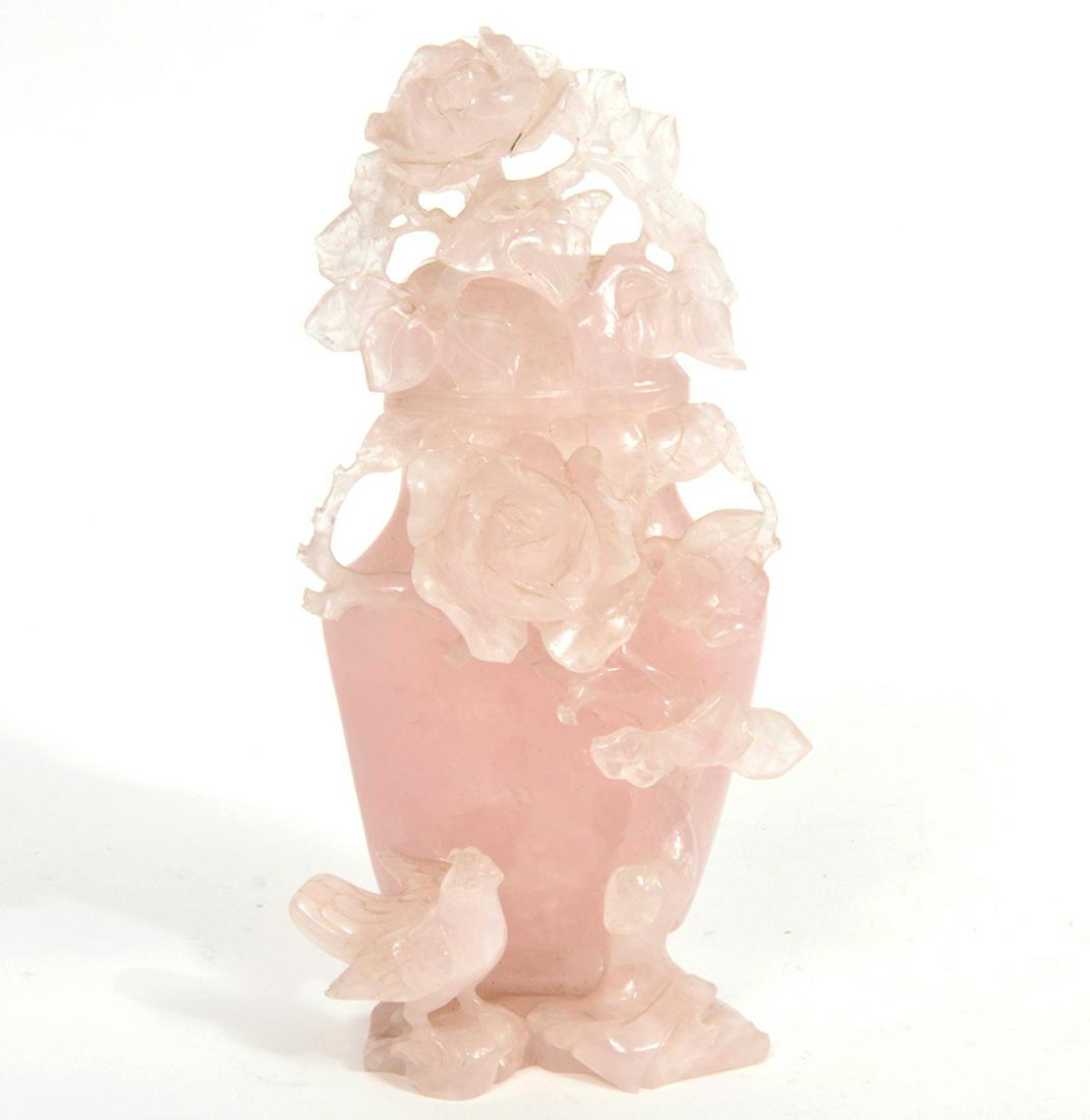 Chinese Carved Rose Quartz Lidded Vessel (1 of 8)