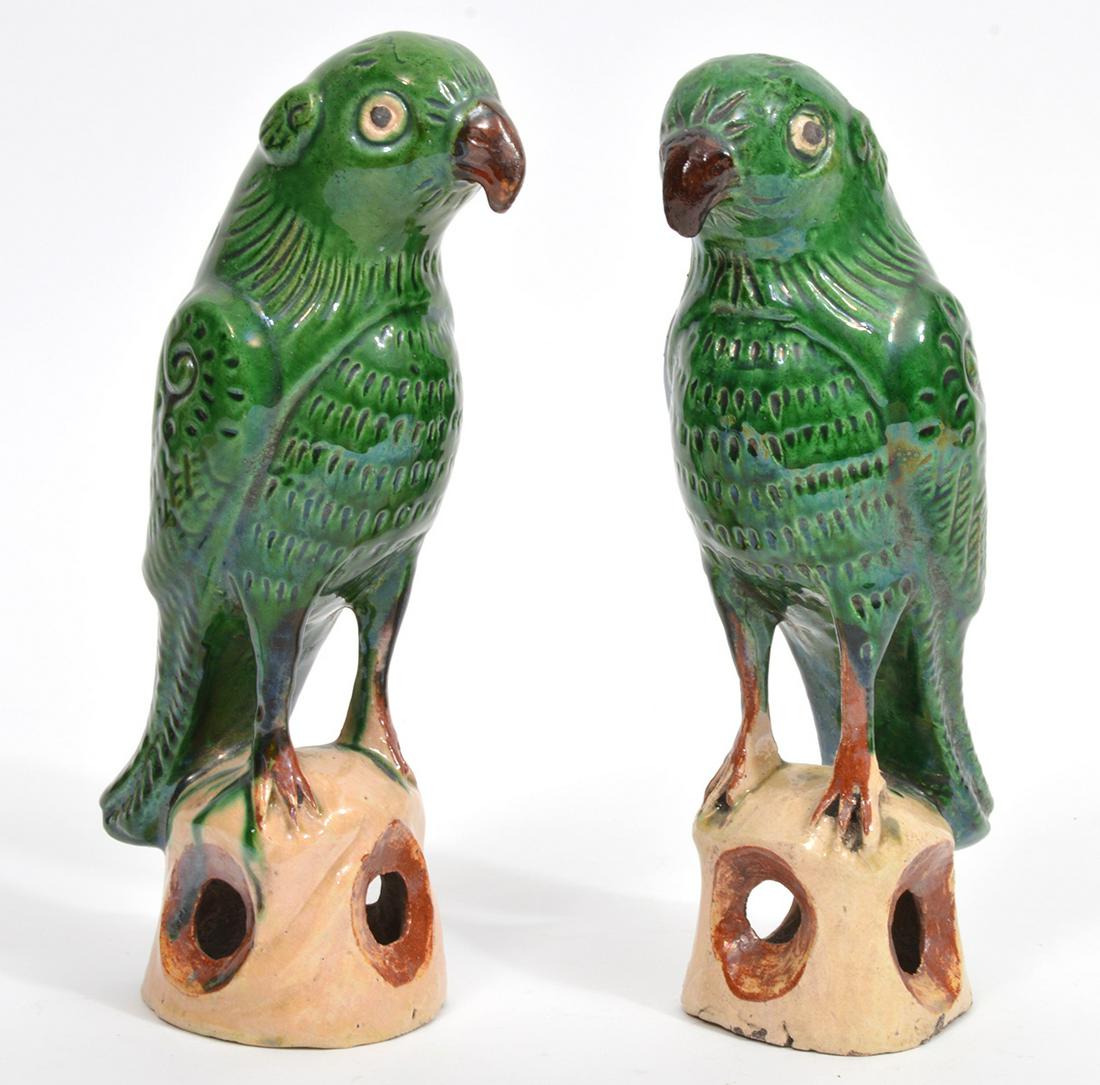 2 Chinese Porcelain Glazed Pottery Parrots (1 of 7)