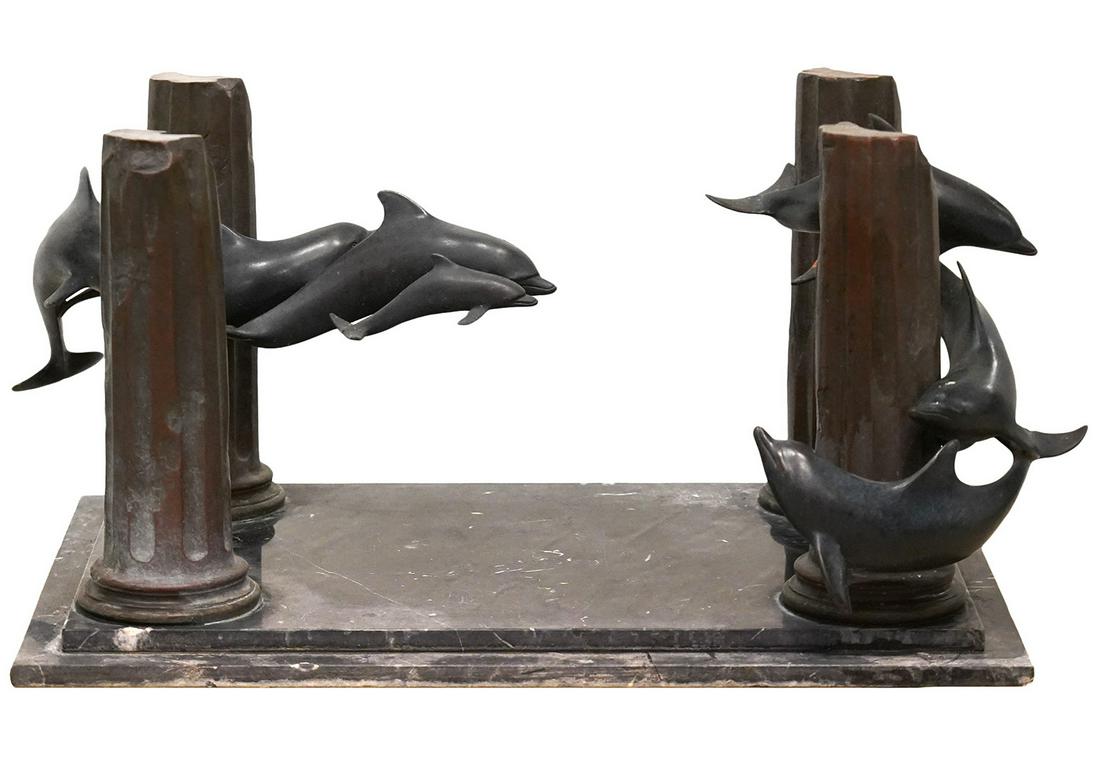 Wyland Style Bronze Dolphin Marble Table Base (1 of 10)