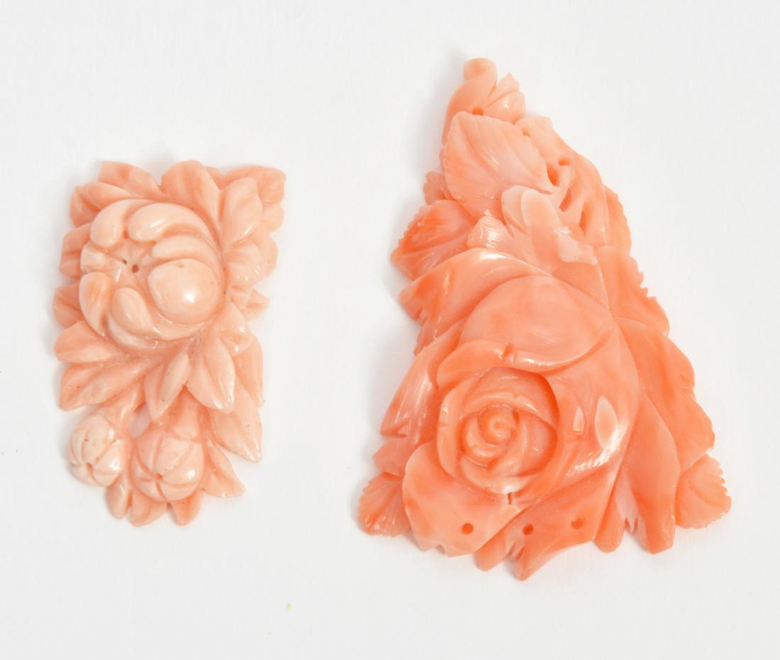 2 Chinese Carved Coral Plaques (1 of 4)