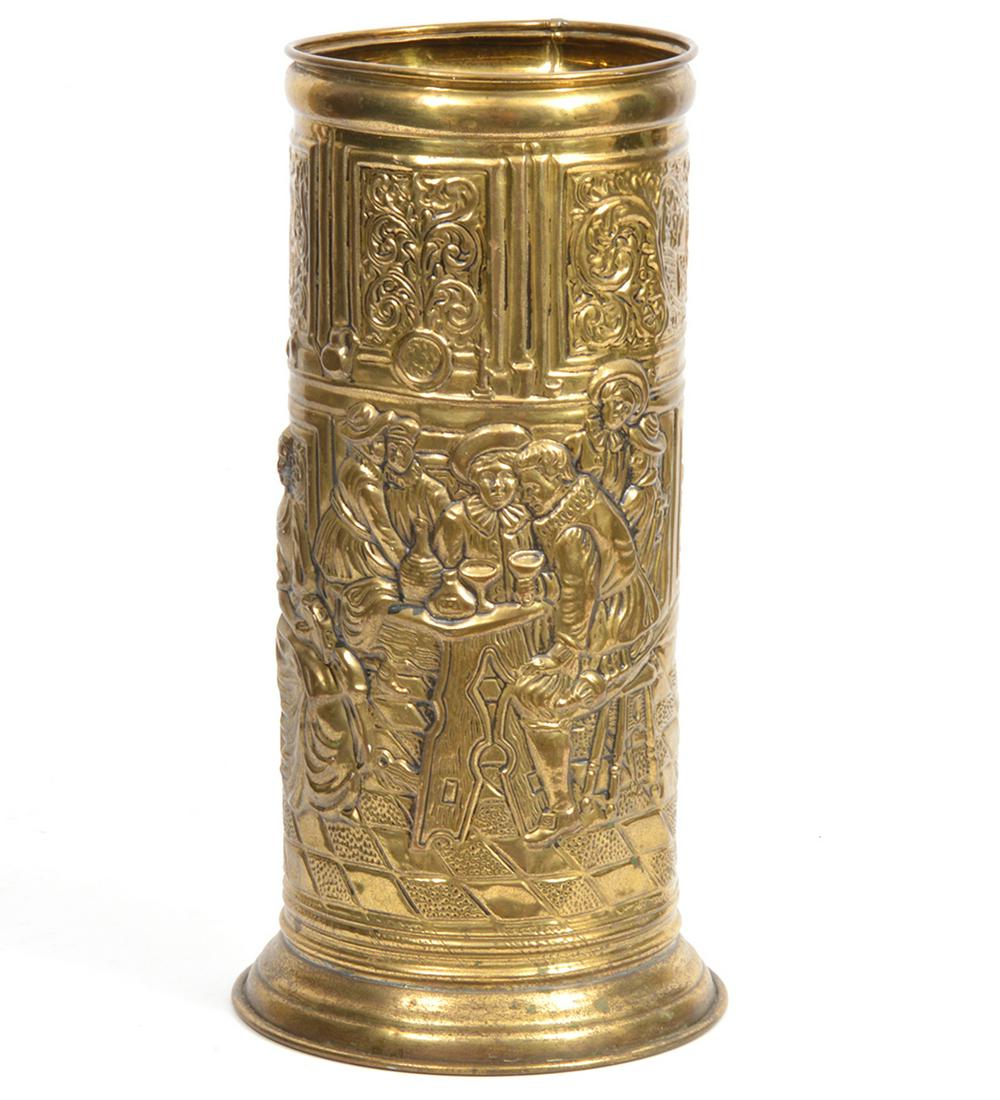 English Brass Umbrella Stand w/ Tavern Scene (1 of 7)