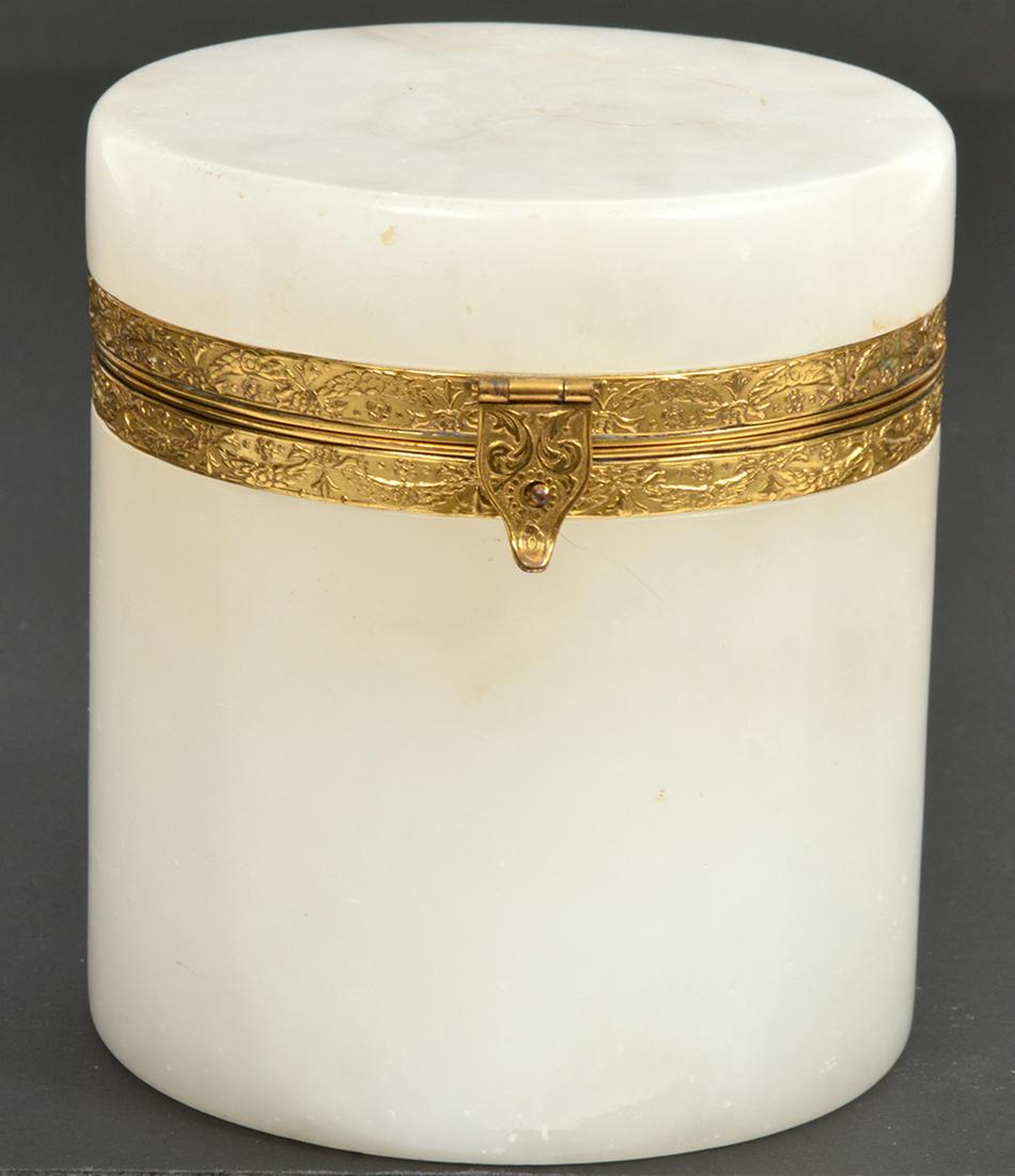Italian Stone Bronze Mount Cylindrical Trinket Box (1 of 8)