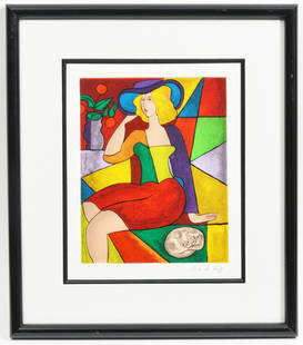 Linda Le Kinff 'Constanca' Serigraph on Paper: Linda Le Kinff (French, 1949 - ) 'Contanca' serigraph on paper, signed lower right. Measures 16"H x 14"W framed, 8.25" x 10.25"W visual image. Condition report: Good condition, no issues, please exami