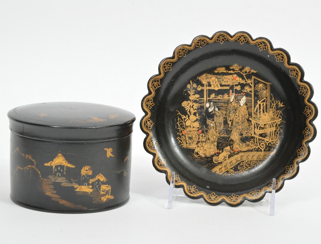 Chinese Papier  Mache Gilt Decoration Tray and Box (1 of 10)