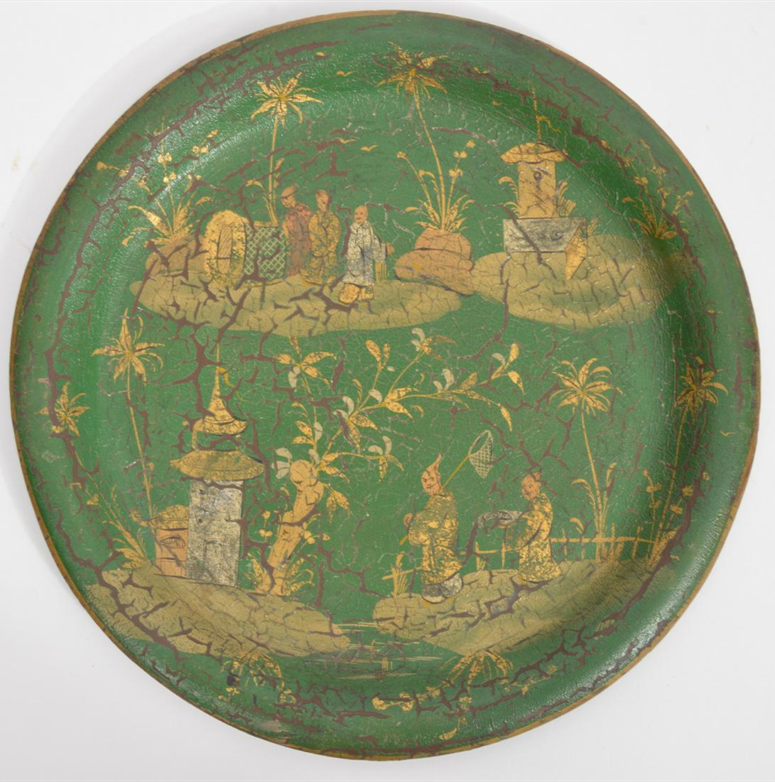 19th C. English Chinoiserie Green Lacquer Tray (1 of 9)