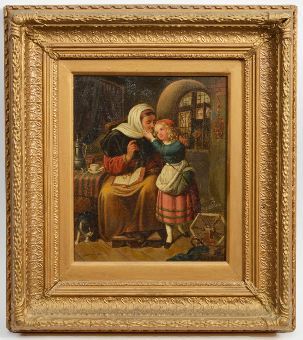 19th C. Continental Mother & Child O/B Signed (1 of 8)