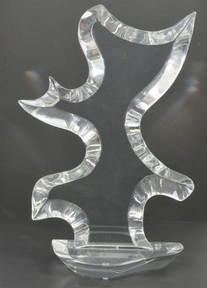 Modern Lucite Bird Sculpture by Hivo Van Teal: Lucite sculpture of a bird by Hivo Van Teal. Signed on base. 21" H x 10.5" W x 7" D. Condition report: good, lucite hasn't colored. Contact C. Biddle Auction Gallery for more detailed information. C.