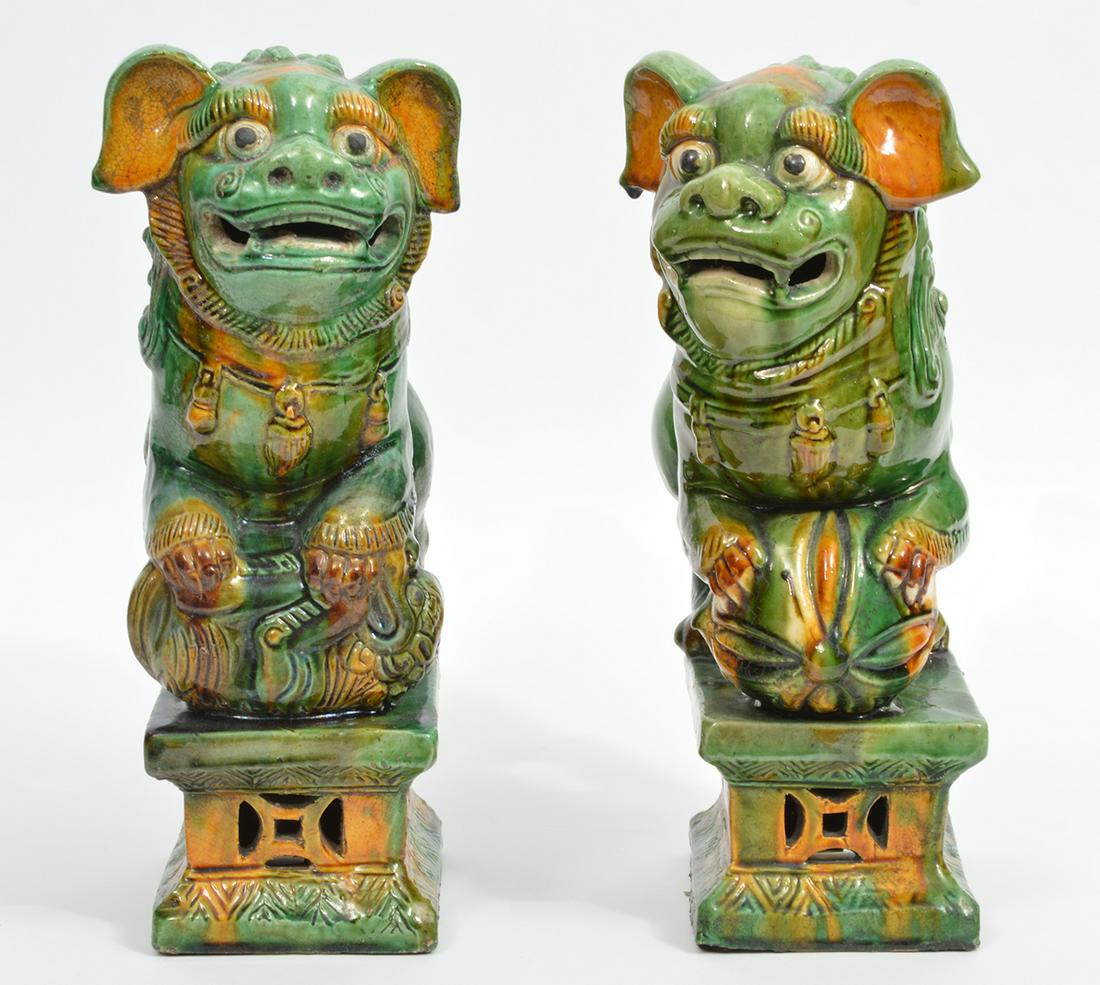 Pair of Chinese Sancai Ceramic Foo Dog Statues (1 of 10)