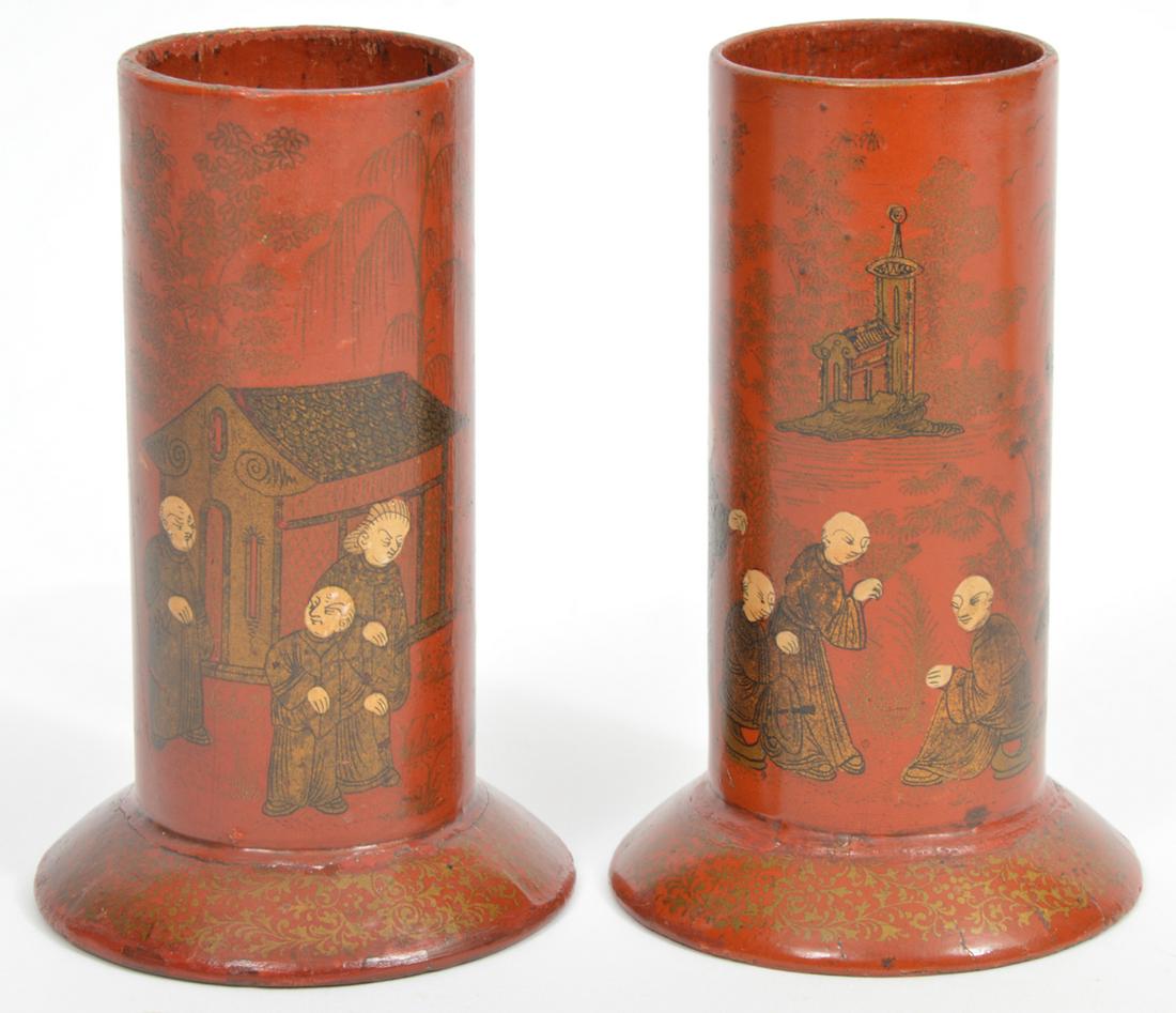 Pair of Chinese Red Papier Mache Brush Holders (1 of 7)