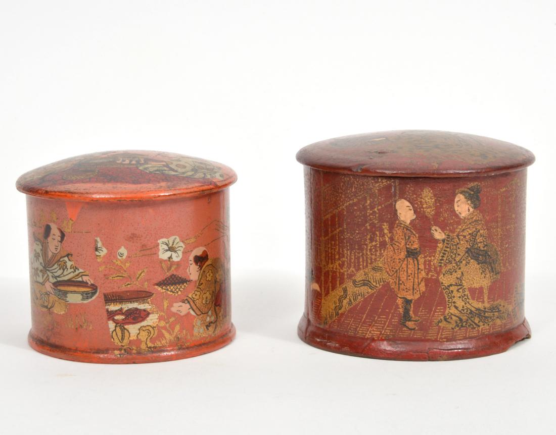Two Chinese Red Papier Mache Round Boxes (1 of 11)