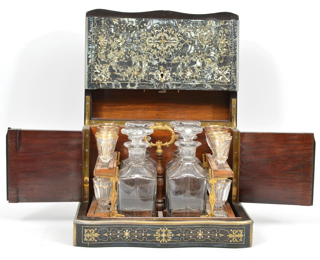 English 20-Piece Tantalus Set & Inlaid Wood Case (1 of 13)