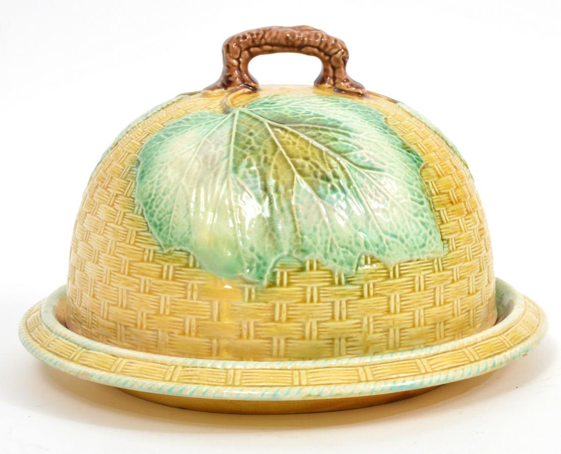 Majolica Covered Cake Dish in Basket Weave Pattern (1 of 7)