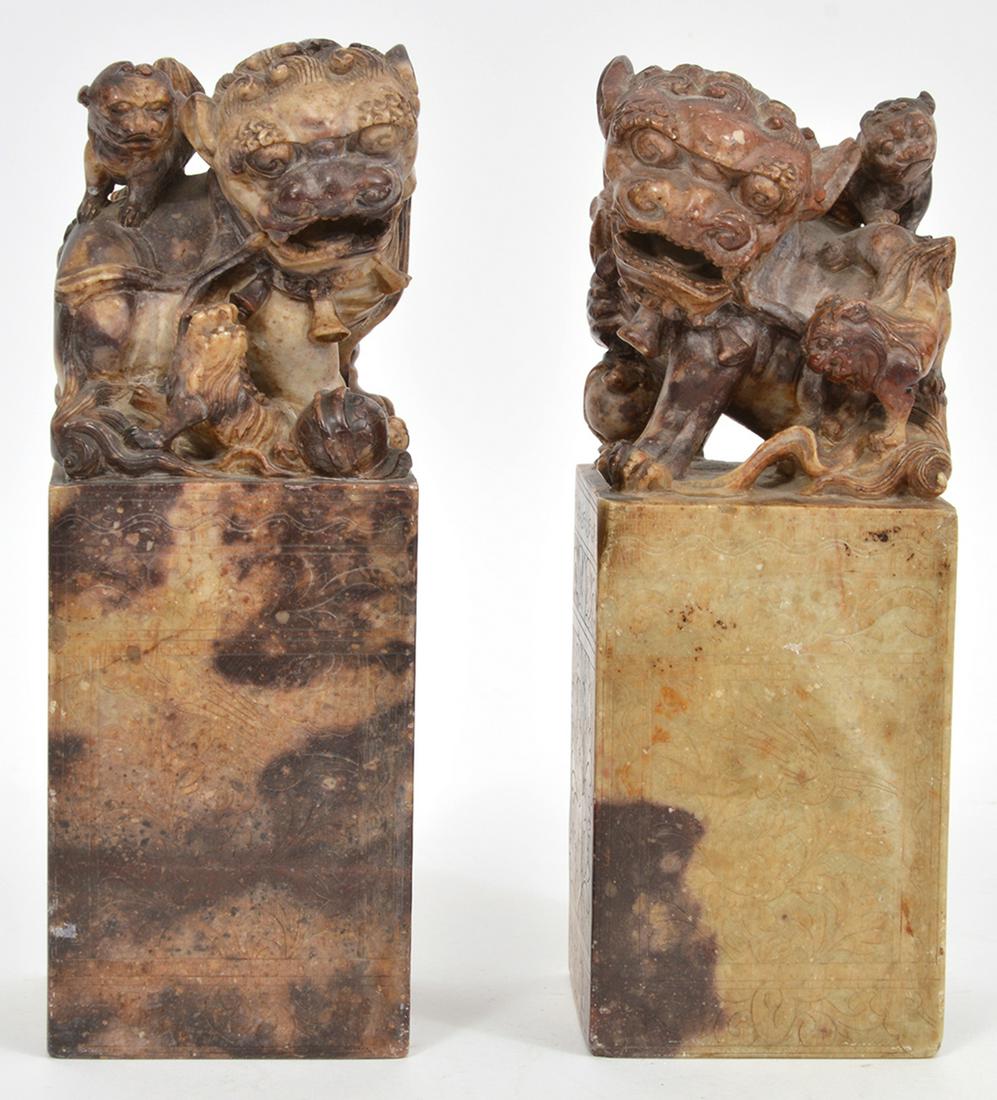 Pair of Chinese Hand Carved Soapstone Foo Dogs (1 of 11)