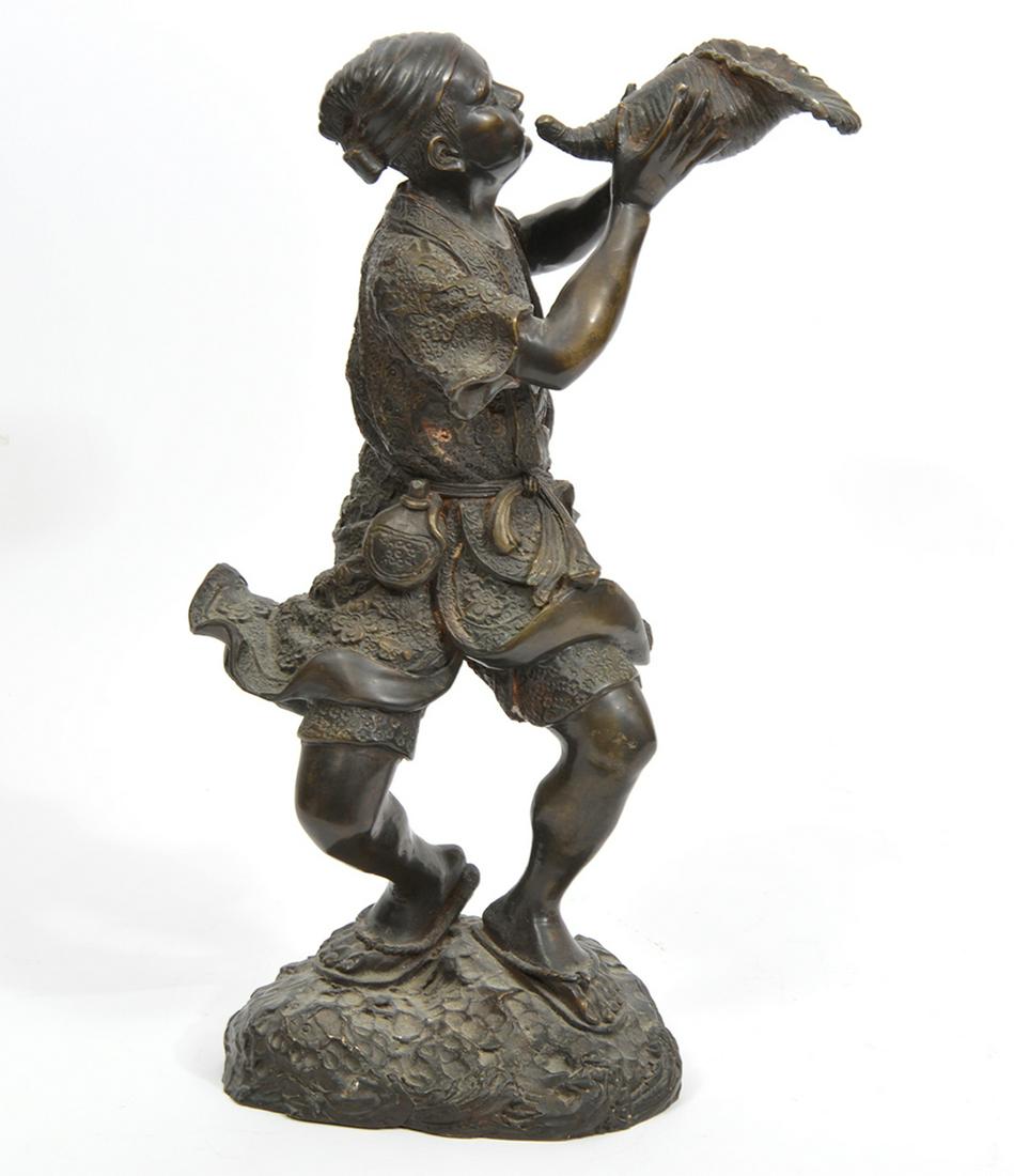 Japanese Bronze Figure Blowing A Conch Shell (1 of 10)