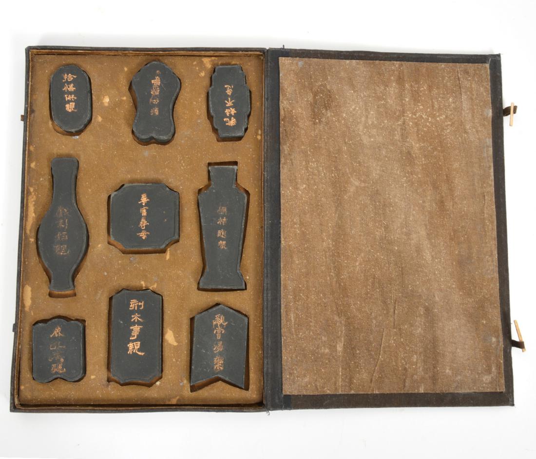Set of 9 Chinese Ink Stones in Original Case (1 of 13)