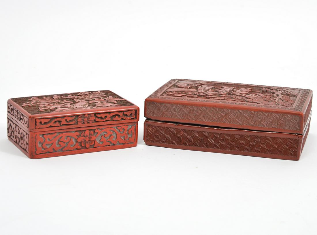 Two Chinese Red Cinnabar Rectangular Boxes (1 of 8)