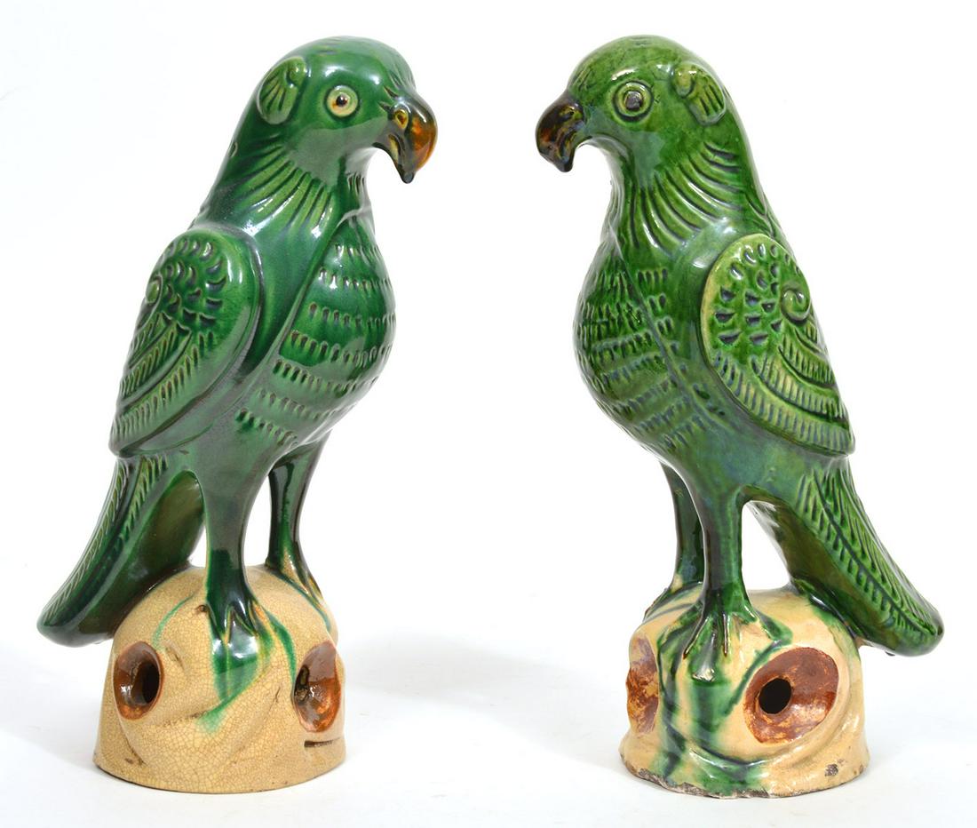 2 Chinese Antique Sancai Pottery Parrots (1 of 10)
