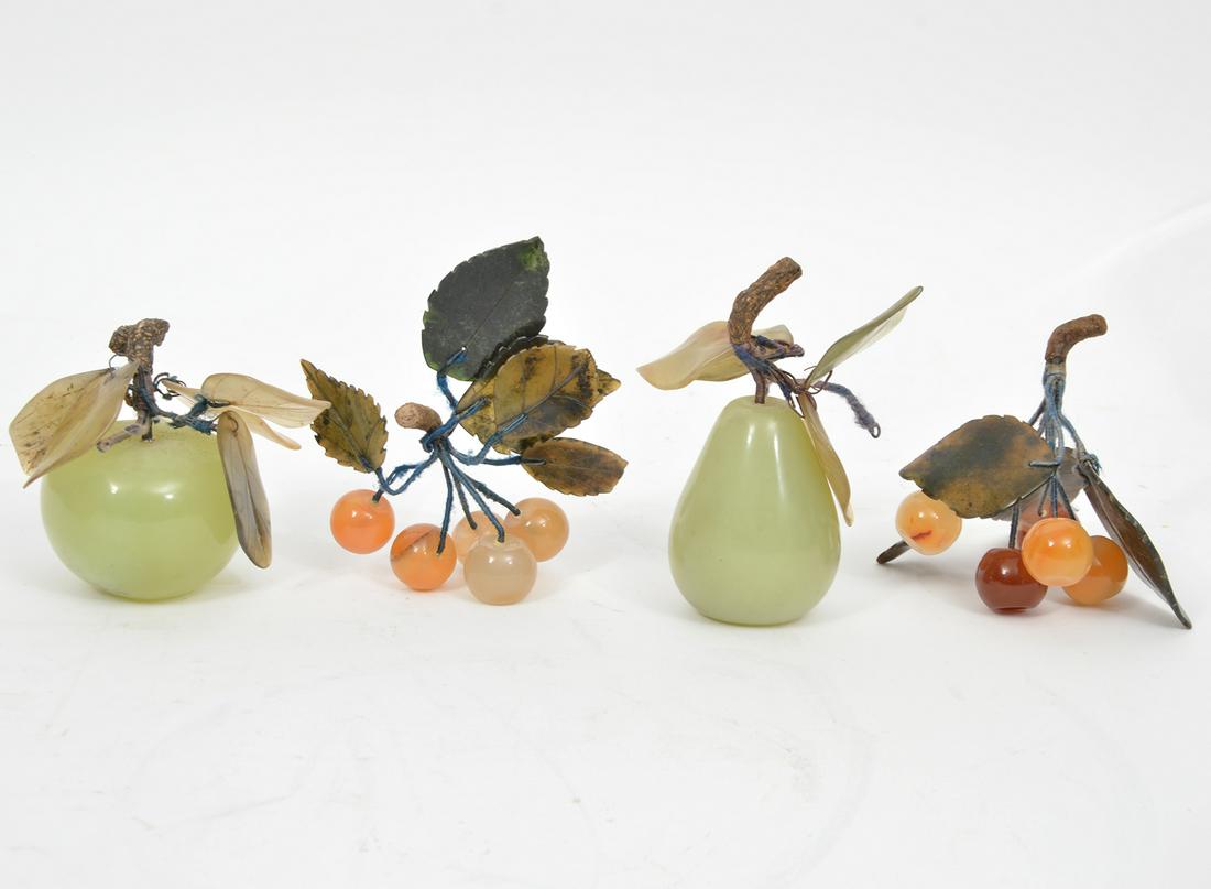 4 Pcs. Chinese Carved Hardstone Apple Pear Grapes (1 of 7)