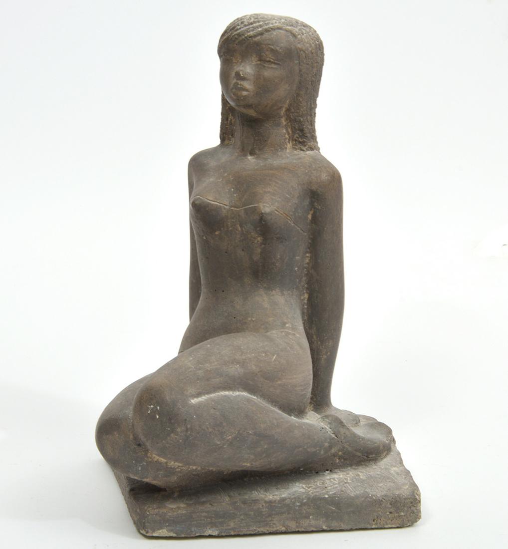 Chuck Dodson Female Bathing Beauty Sculpture: Chuck Dodson (American 1908-1993) Seated female bathing beauty, composition sculpture, signed 'Dobson' at base by feet. Measures 7.5"L x 6.75"W x 10.25"H. Condition report: Good condition, no issues,