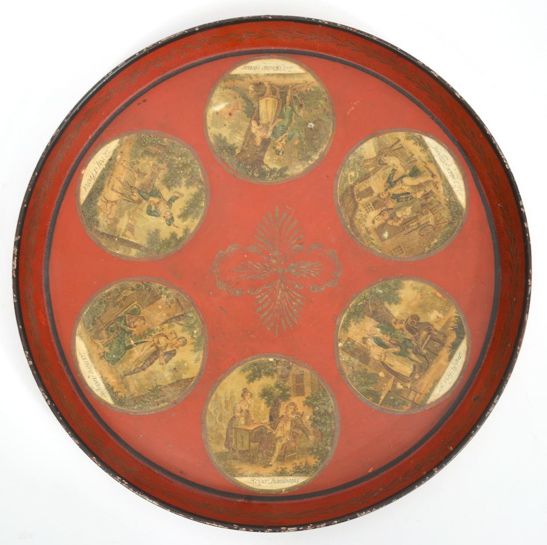 French Circular Six Vignettes Tole Tray (1 of 10)