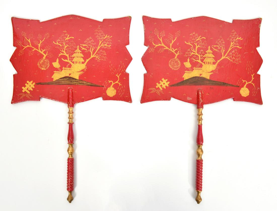 Pair of Chinese Red Lacquer Fans (1 of 6)
