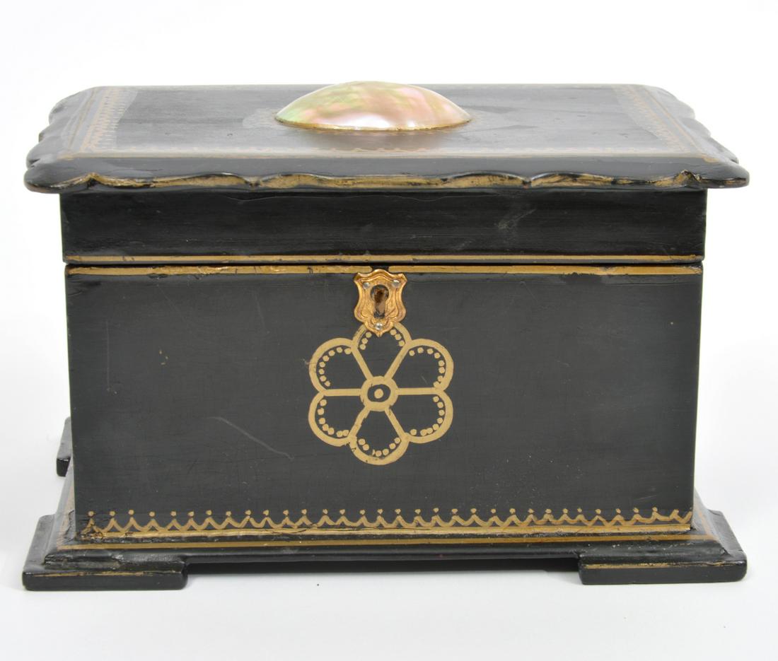 19th C. English Paper Mache Shell Accent Tea Caddy (1 of 10)