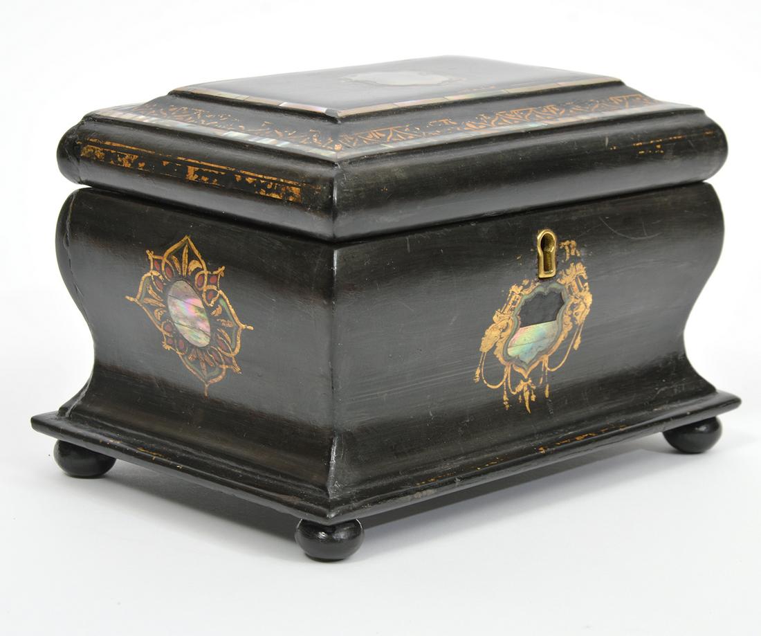 19th C. English Paper Mache Tea Caddy Box (1 of 11)