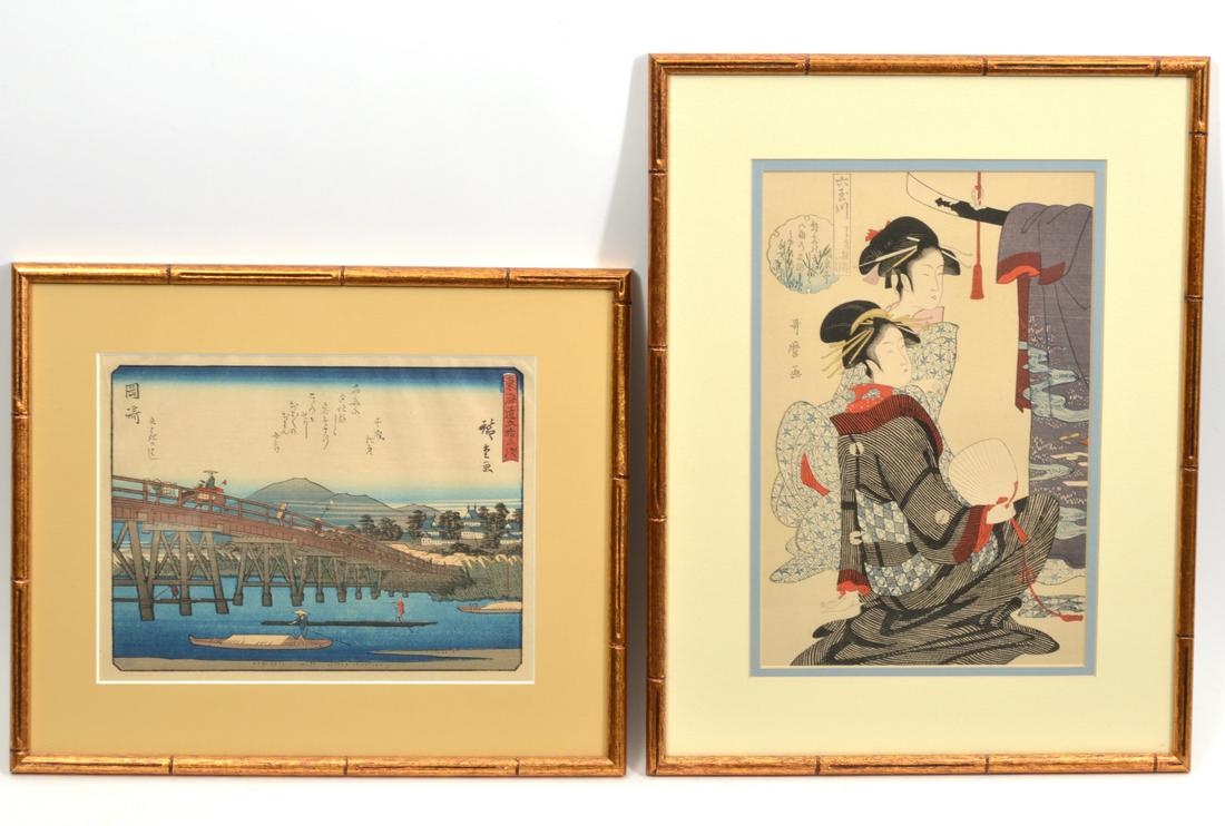 Two Japanese Woodblock Prints Figural & Seascape (1 of 13)