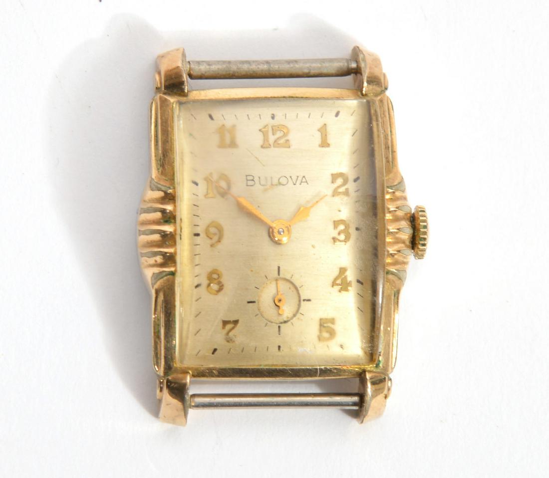1950s Bulova President Wristwatch: 1950s Bulova President Wristwatch, curved raised crystal, 25mm case width, no band. Marked "Bulova L5" on back of case. Weight - 18.4g. Condition report: Not in working order, common case wear, very m