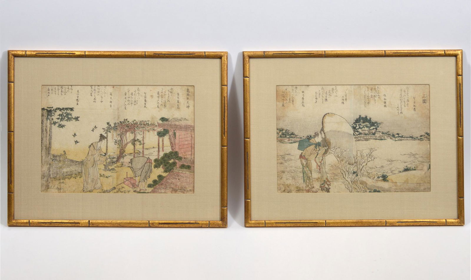 Pair of Japanese Woodblock Prints Garden Scenes (1 of 10)