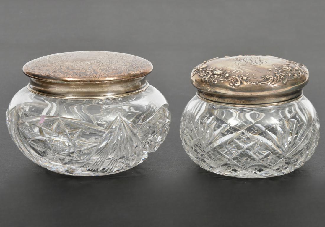 Two Art Nouveau Cut Glass Sterling Powder Jars (1 of 8)