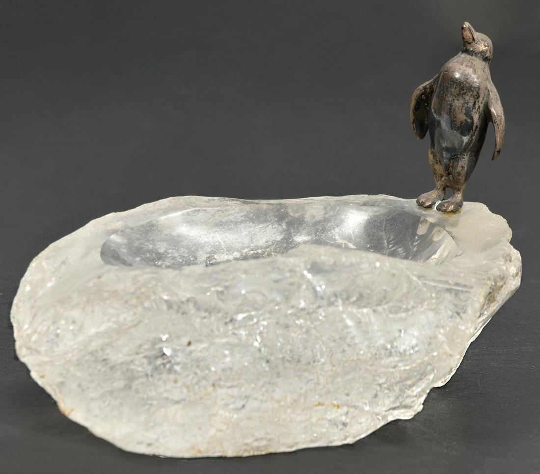 Carved Quartz with 800 Silver Penguin Trinket Dish (1 of 6)
