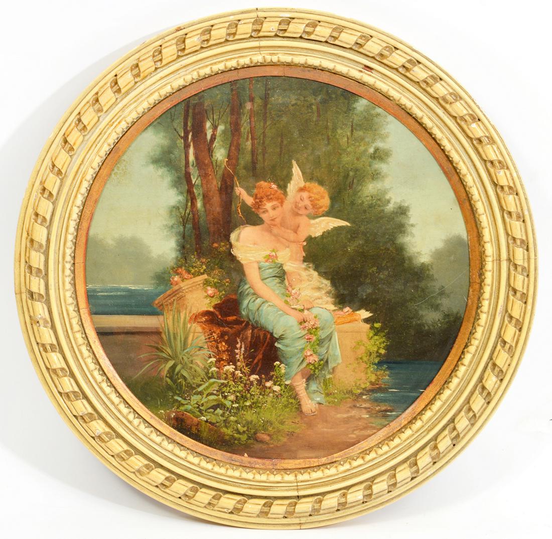 Circular Garden Scene with Angel Oil on Board (1 of 5)