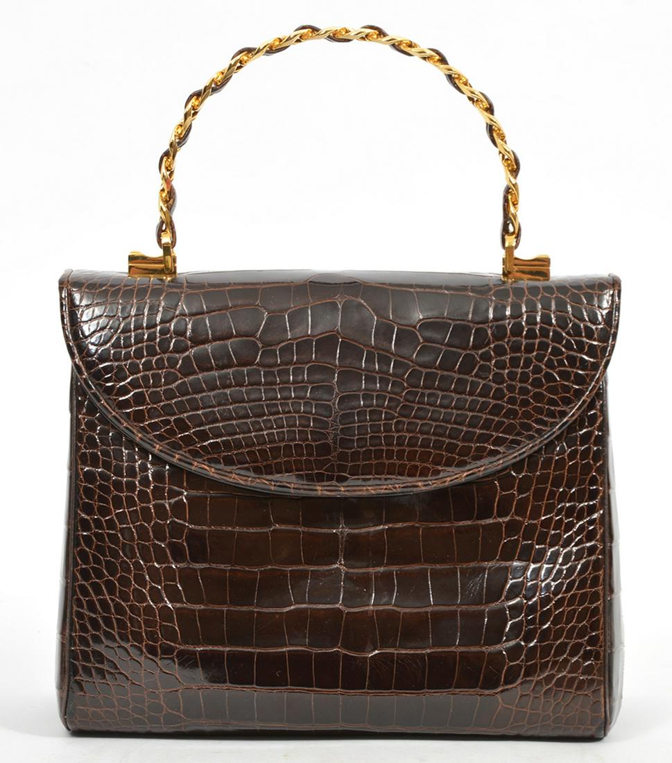 Judith Leiber Chocolate Alligator Handbag (1 of 12)