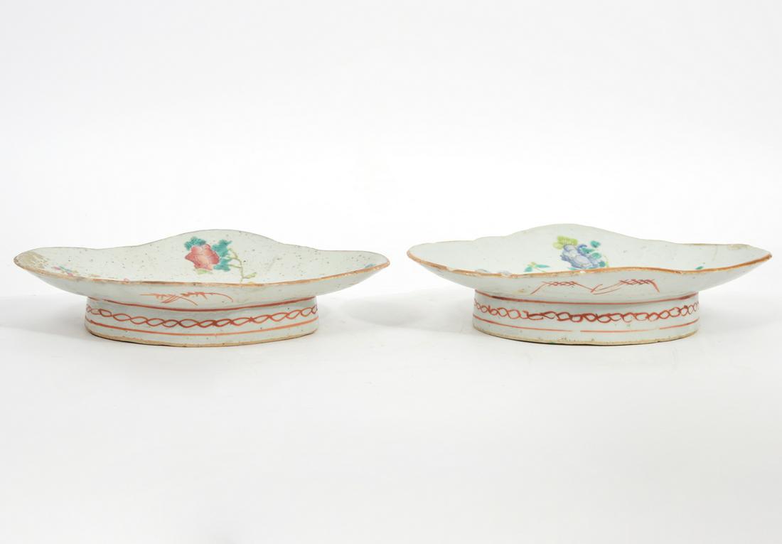 Two Chinese Lozenge Shape Footed Dishes (1 of 9)