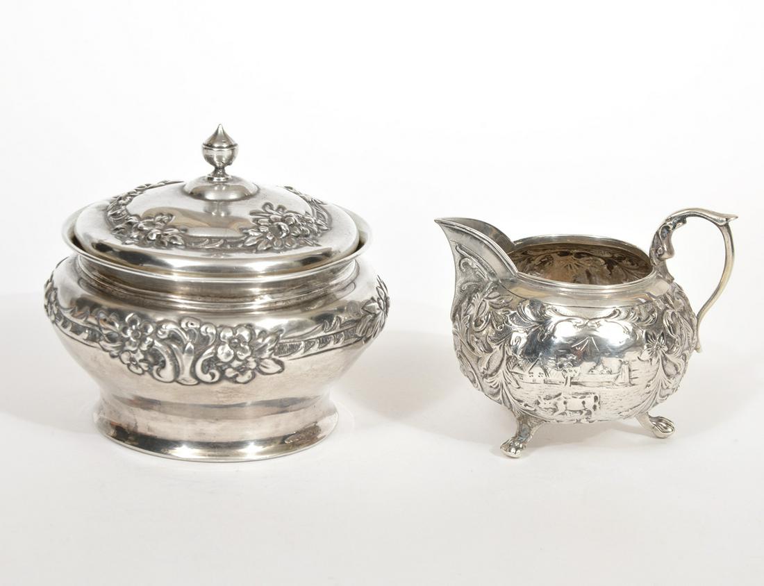Sterling Repousse Creamer and Lidded Sugar Bowl (1 of 9)